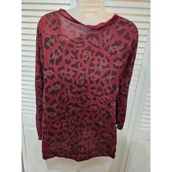 Burgundy Animal Print Leopard Made In Italy 90s Slouch oversized Sweater 2XL - Picture 4 of 5